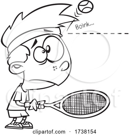 Cartoon Black and White Boy Being Bonked on the Head by a Tennis Ball by toonaday