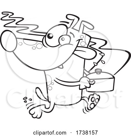 Cartoon Black and White Dog Running Away with a Pot of Food by toonaday