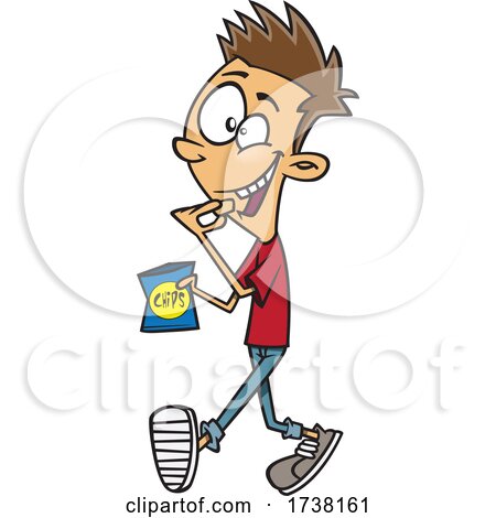 Cartoon Teen Boy Walking and Snacking by toonaday