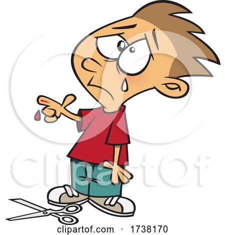 Cartoon Boy Crying over a Scissor Cut by toonaday