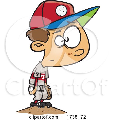 Cartoon Boy Standing on a Baseball Mound by toonaday