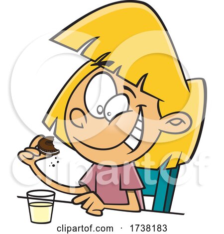 Cartoon Girl Eating a Cookie with Milk by toonaday