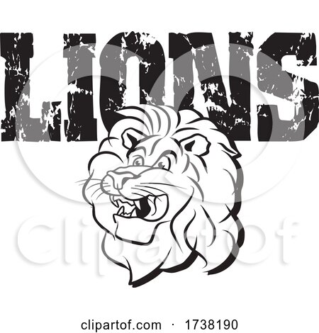 Black and White Lion Mascot Head and Distressed Text by Johnny Sajem
