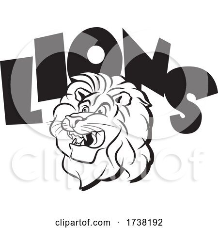 Black and White Lion Mascot Head Under Text by Johnny Sajem