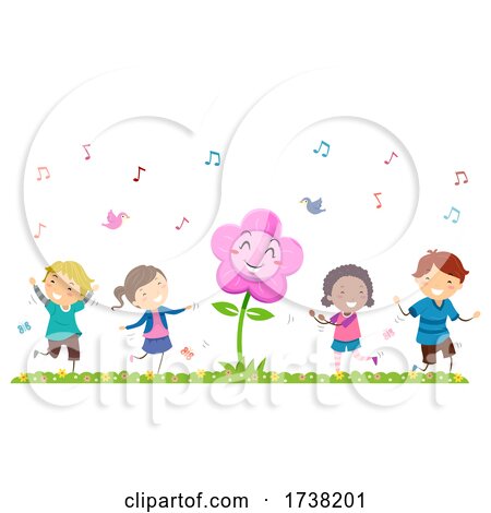 Stickman Kids Spring Season Dancing Flower by BNP Design Studio