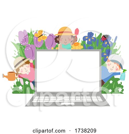 Kids Gardeners Laptop Flowers Insects Illustration by BNP Design Studio