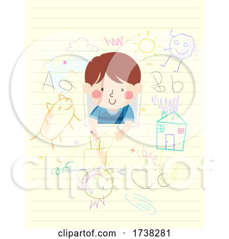 Kid Boy in Paper Scribble Pencil Illustration by BNP Design Studio