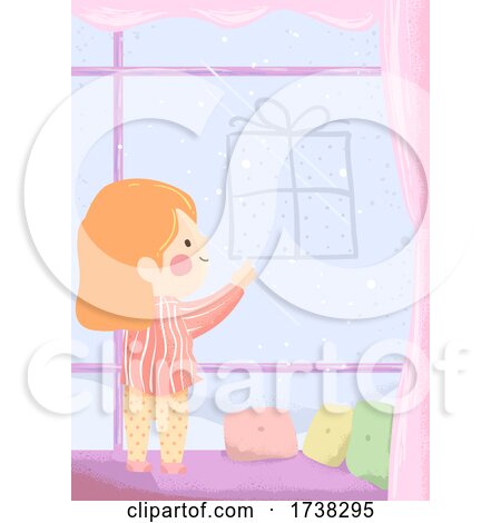 Kid Girl Draw Gift Window Fog Illustration by BNP Design Studio