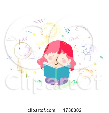 Kid Girl Read Book Imagine Scribble Doodles by BNP Design Studio