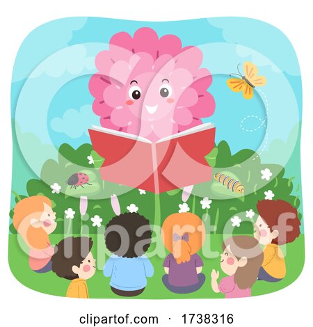 Kids Flower Mascot Read Book Garden Illustration by BNP Design Studio