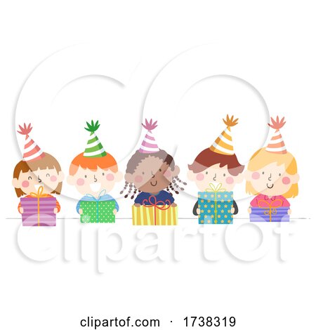 Kids Hold Gifts Party Hats Border Illustration by BNP Design Studio