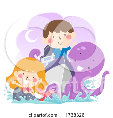 Kids Cruise Ship Mermaid Octopus Illustration by BNP Design Studio