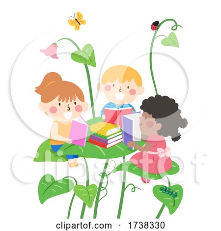 Kids Reading Book Big Leaves Fantasy Illustration by BNP Design Studio