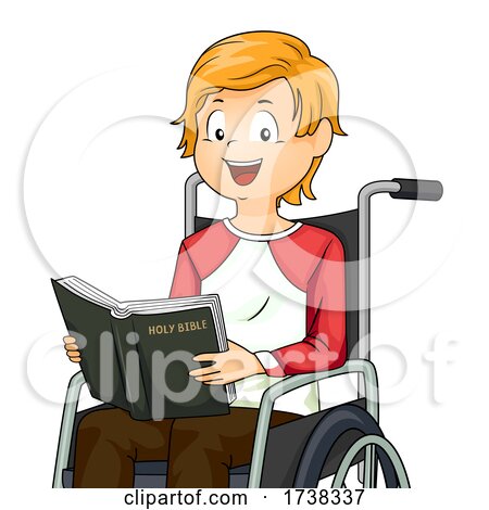 Kid Boy Wheelchair Read Bible Illustration by BNP Design Studio
