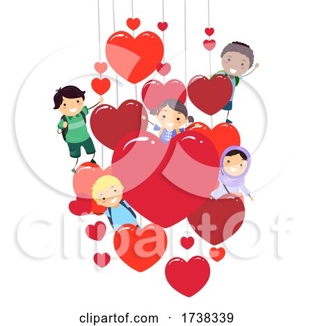 Stickman Kids Hearts Strings Valentines by BNP Design Studio