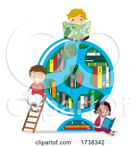 Stickman Kids Geography Books Globe Illustration by BNP Design Studio