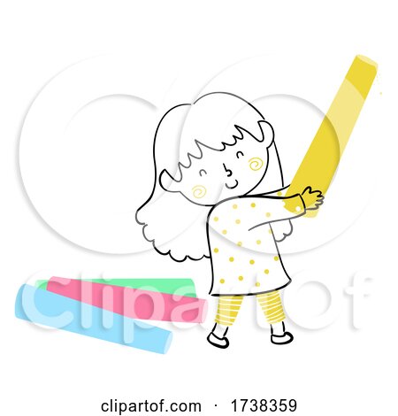 Kid Girl Doodle Hold Colored Chalk Illustration by BNP Design Studio