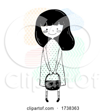 Girl Doodle Carry Basket Illustration by BNP Design Studio