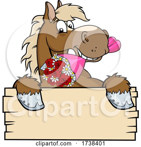 Sweet Horse with a Rose Boquet over a Sign by Hit Toon