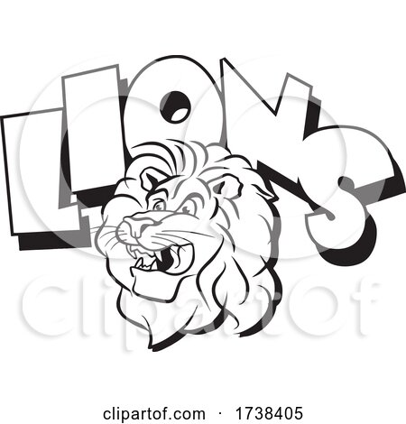 Black and White Lion Mascot Head and Text by Johnny Sajem