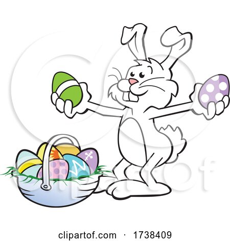 Cartoon Easter Bunny with a Basket with Colorful Eggs by Johnny Sajem