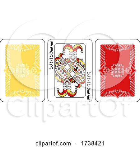 Playing Card Joker and Back Red Yellow and Black by AtStockIllustration