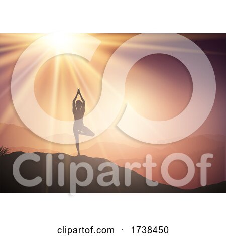 Female in Yoga Pose in Sunset Landscape by KJ Pargeter