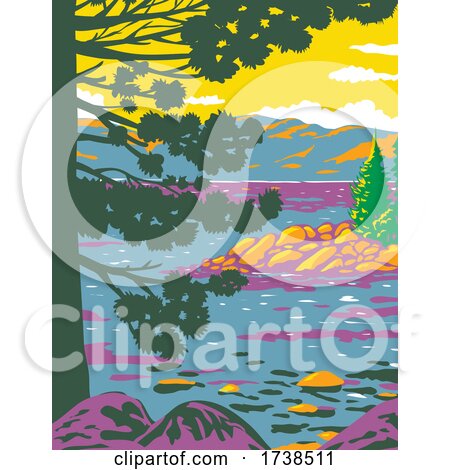 Emerald Bay Lake Tahoe in the Sierra Nevada Mountains Located in California United States WPA Poster Art by patrimonio