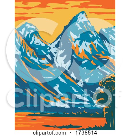 Snowcapped Peaks of Grand Teton National Park Located in Wyoming United States of America WPA Poster Art by patrimonio