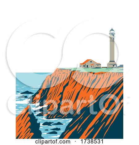Point Arena Lighthouse in Mendocino County Located in California Coastal National Monument Coast of California WPA Poster Art by patrimonio