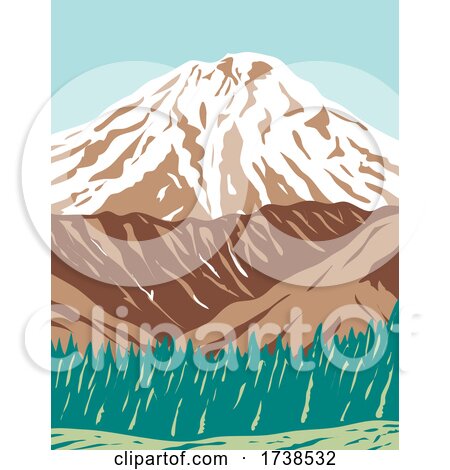 Redoubt Volcano or Mount Redoubt in the Largely Volcanic Aleutian Range of Alaska WPA Poster Art by patrimonio