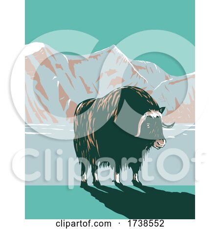 Muskox or Musk Ox in Winter in the Cape Krusenstern National Monument in Northwestern Alaska WPA Poster Art by patrimonio
