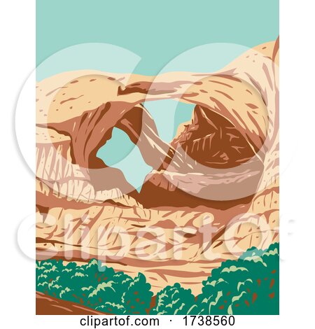 The Double Arch in Arches National Park in Grand County Utah United States WPA Poster Art by patrimonio