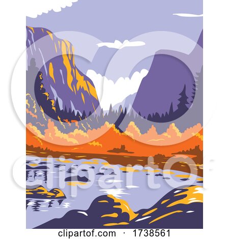 El Capitan or El Cap During Fall in Yosemite National Park Sierra Nevada of Central California WPA Poster Art by patrimonio