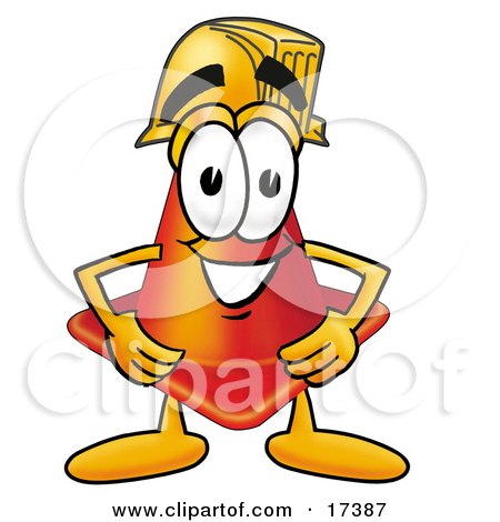 Clipart Picture of a Traffic Cone Mascot Cartoon Character Wearing a Hardhat Helmet by Mascot Junction