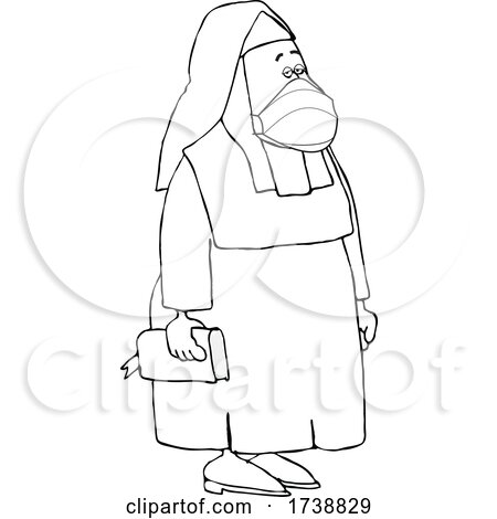 Cartoon Black and White Nun Wearing a Mask by djart