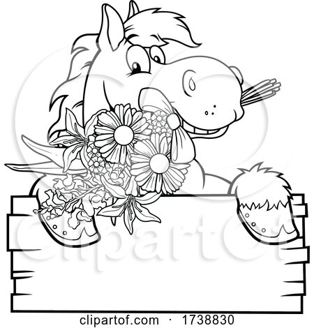 Black and White Horse with a Boquet over a Sign by Hit Toon