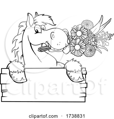Black and White Horse with Flowers over a Sign by Hit Toon