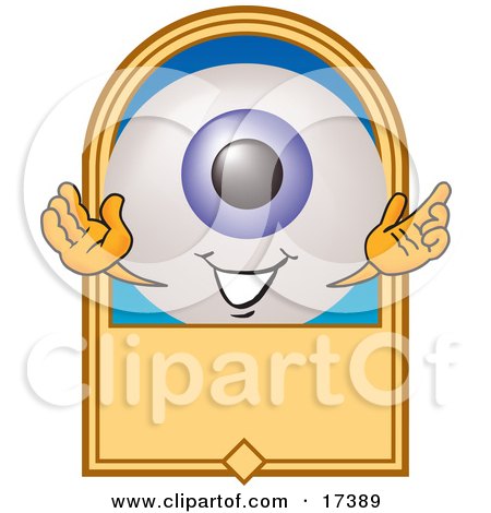 Clipart Picture of an Eyeball Mascot Cartoon Character on a Blank Tan Label by Mascot Junction