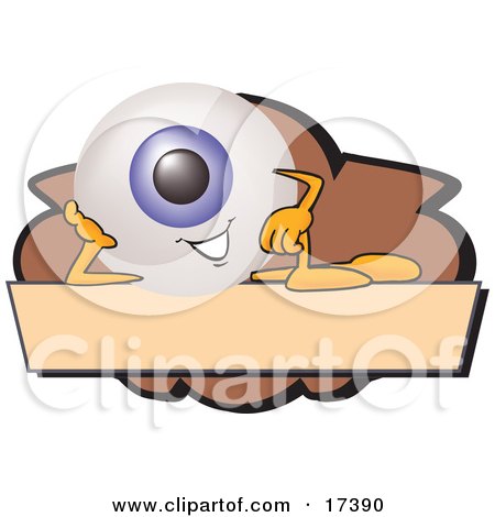 Clipart Picture of an Eyeball Mascot Cartoon Character on a Blank Brown and Tan Label by Mascot Junction