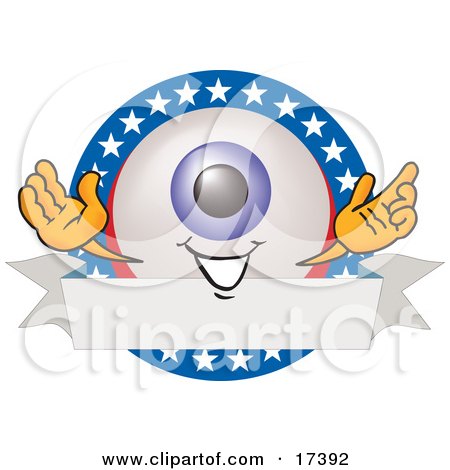 Clipart Picture of an Eyeball Mascot Cartoon Character on a Blank American Themed Label by Mascot Junction