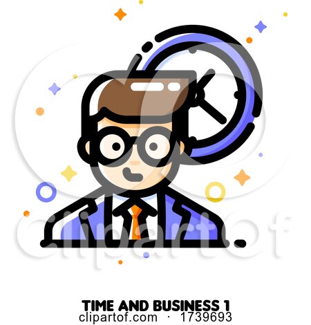 Icon of Businessman on a Background of Clock for Work Time Management Concept by elena
