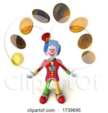 3d Colorful Clown with Bitcoins, on a White Background by Julos