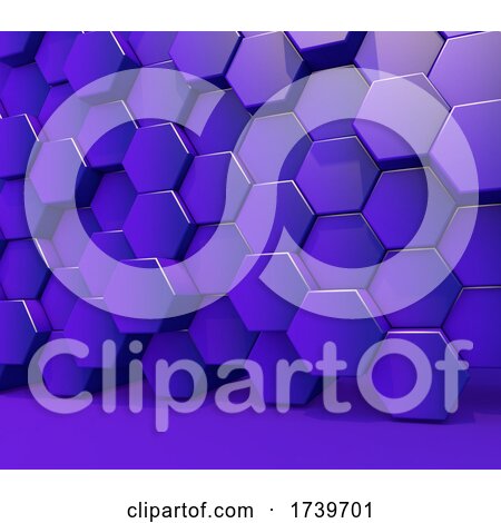 3D Wall of Glossy Purple Extruding Hexagon Shapes by KJ Pargeter