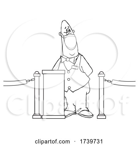 Cartoon Movie Theater Worker Wearing a Mask at the Ticket Stand by djart