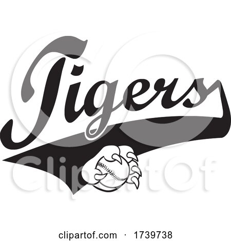 Paw Grabbing a Baseball and Tigers Text with a Swoosh by Johnny Sajem