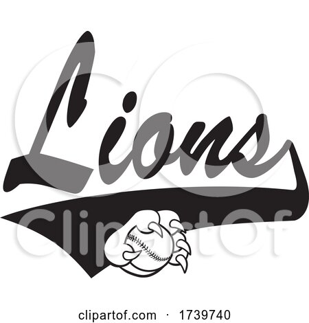 Paw Grabbing a Baseball and Lions Text with a Swoosh by Johnny Sajem