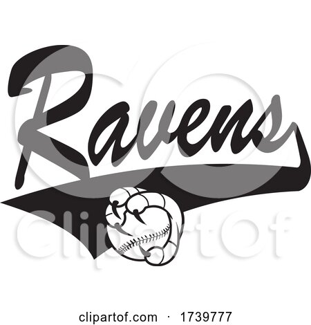 Bird Mascot Talons Grabbing a Baseball and RAVENS Text by Johnny Sajem