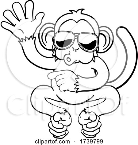 Monkey Sunglasses Cartoon Animal Waving Pointing by AtStockIllustration