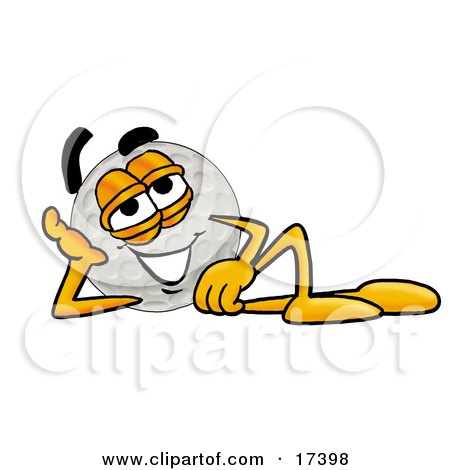 Clipart Picture of a Golf Ball Mascot Cartoon Character Reclining and Resting His Head on His Hand by Mascot Junction
